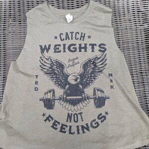 Barbells And Ponytails " Catch Weights" Racer Crop Tank Top Sz S NEW